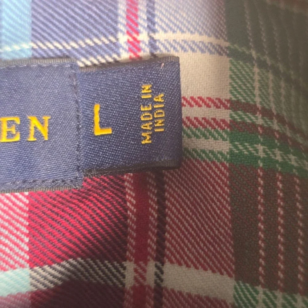 Polo Ralph Lauren Mens Plaid Button Down Shirt Green Red Blue Cotton L  1071